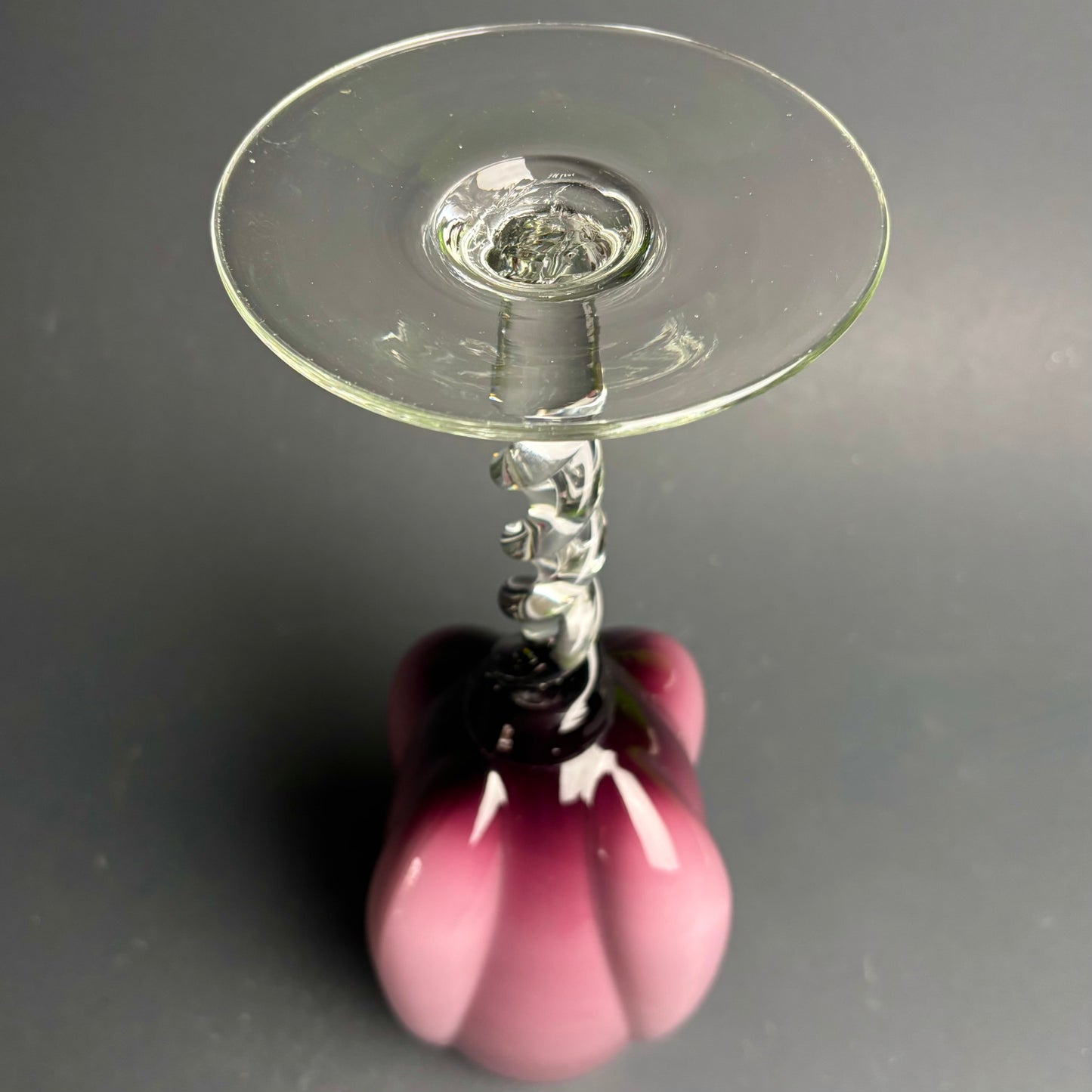 Tall Vintage Empoli Amethyst Cased Glass Vase with Twisted Stem