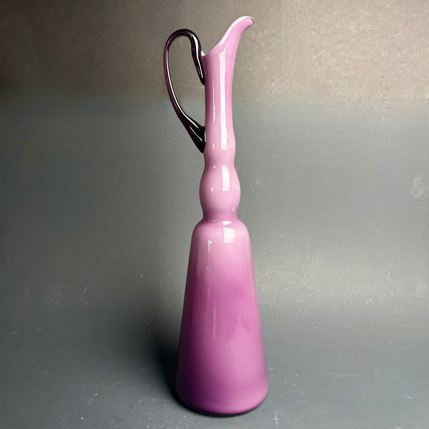 Vintage Empoli Amethyst Cased Glass Ewer Jug with Applied Handle – Tall Italian Art Glass