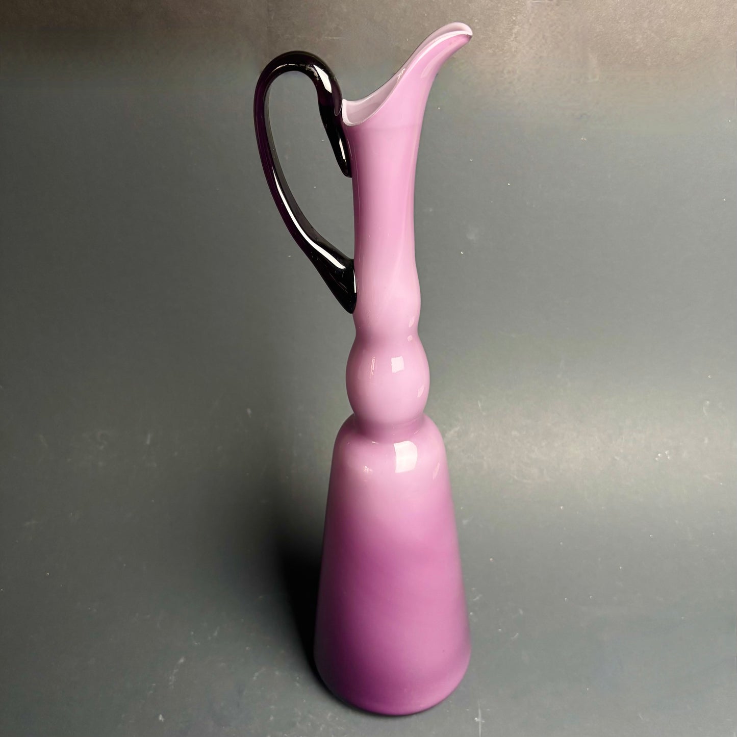 Vintage Empoli Amethyst Cased Glass Ewer Jug with Applied Handle – Tall Italian Art Glass