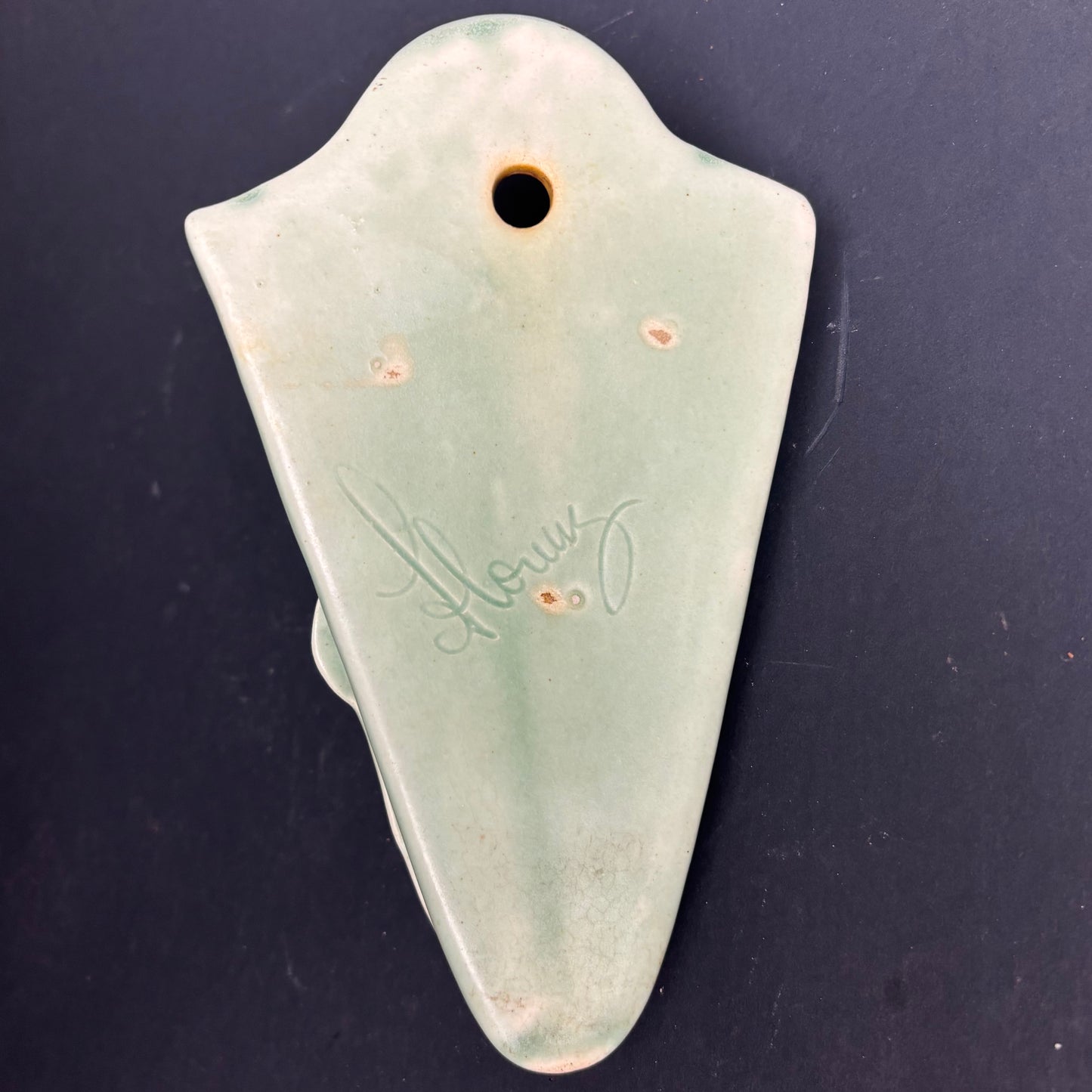 Mid Century Australian Pottery Wall Pocket – Green Matte Glaze
