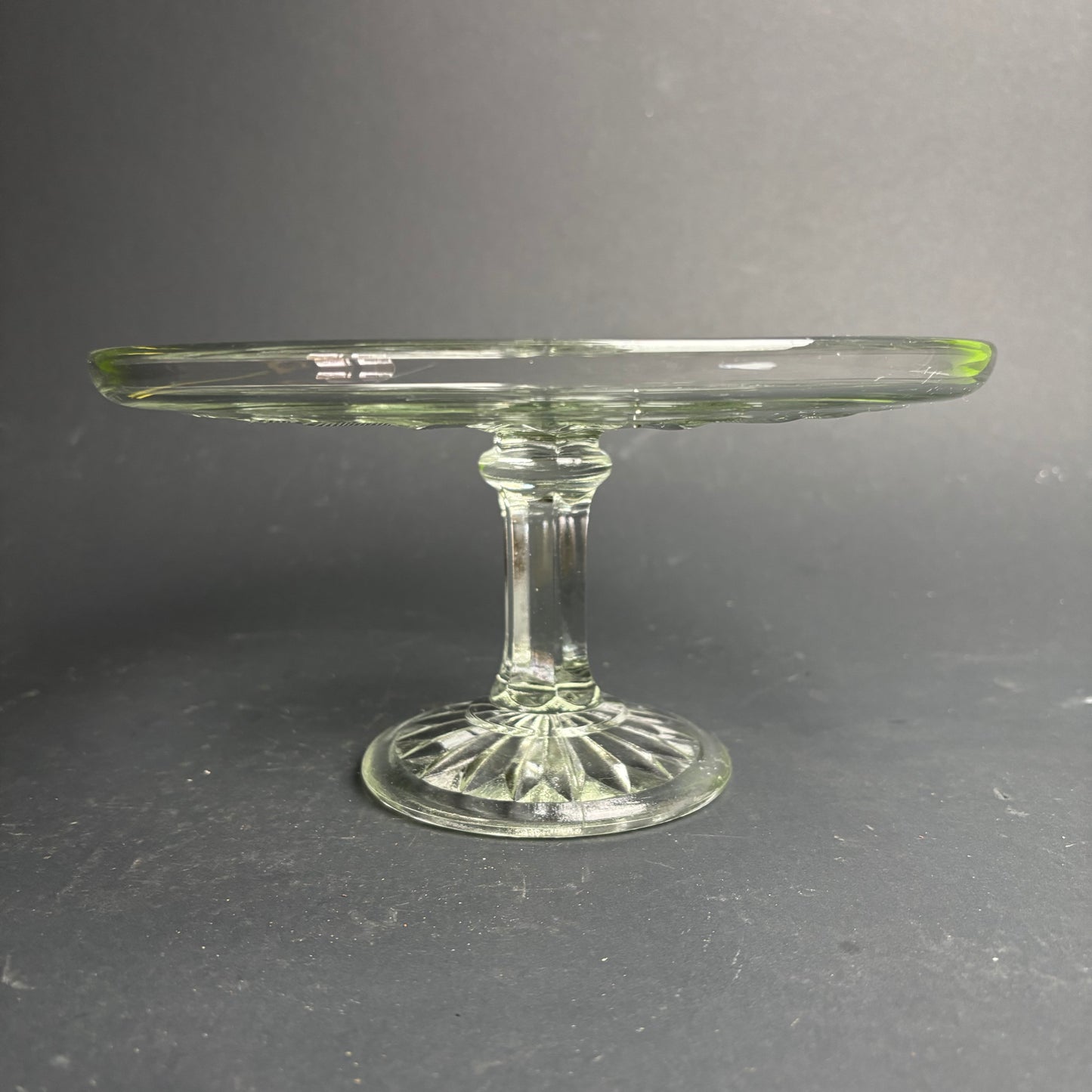 Vintage Glass Cake Stand – Faint Uranium Glow Under UV