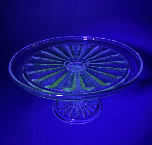 Vintage Glass Cake Stand – Faint Uranium Glow Under UV