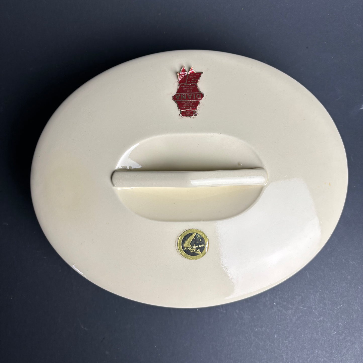 Diana Pottery Covered Casserole Dish – Australian Mid Century Blue & Cream