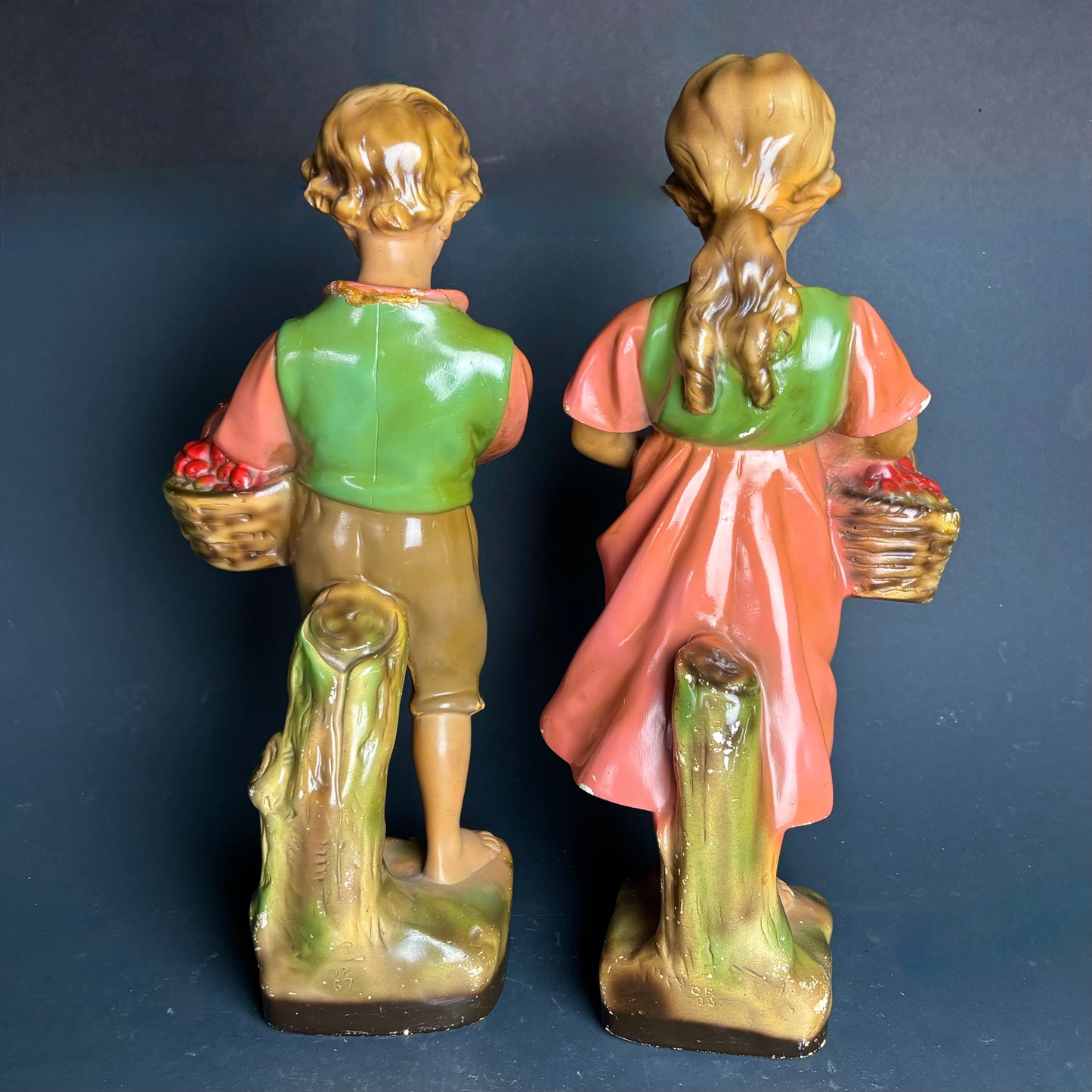 Vintage “The Hawkers” Chalkware Figures – Boy & Girl with Fruit Baskets (Pair)