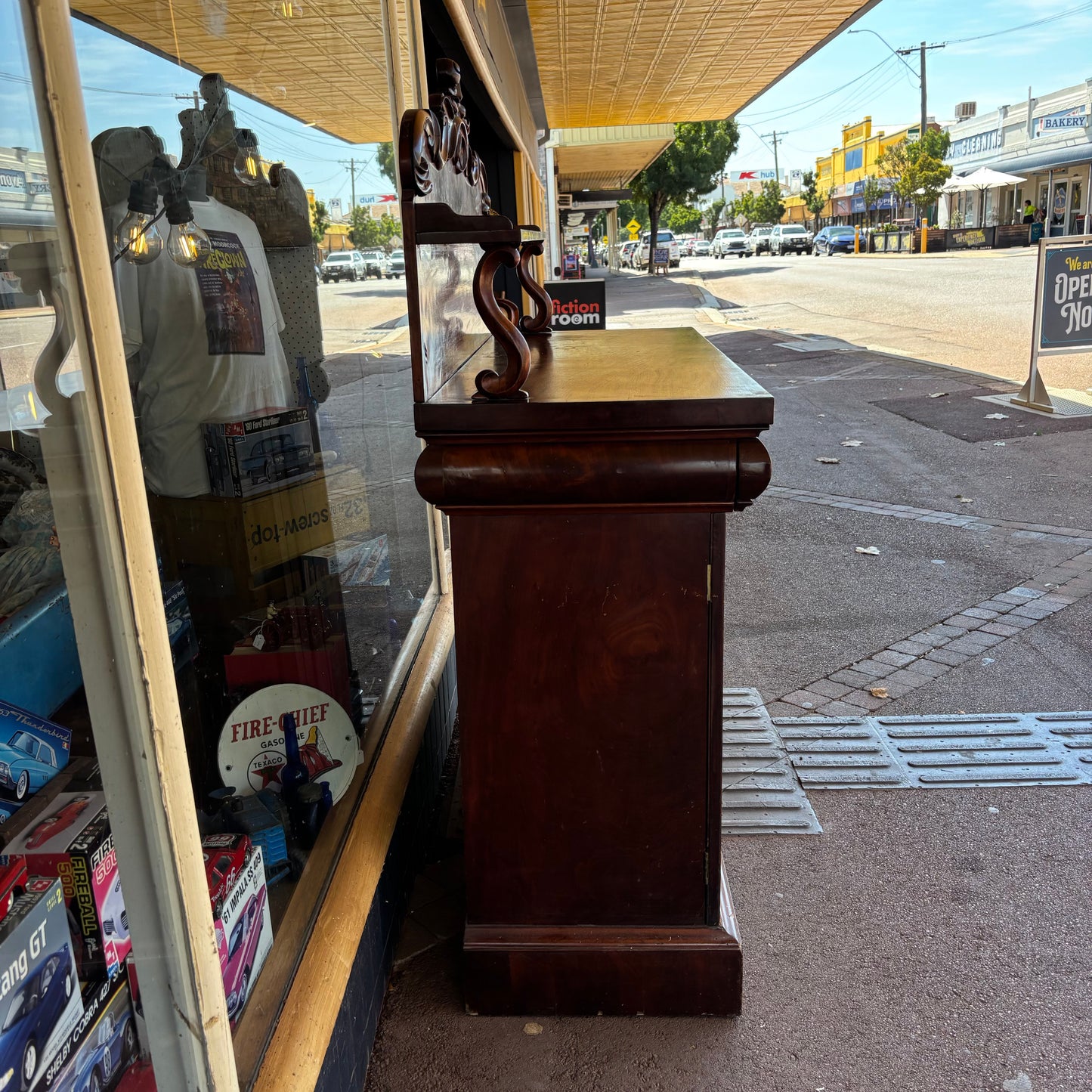 Victorian Mahogany Chiffoniere Carved Backboard Cupboard 123cm
