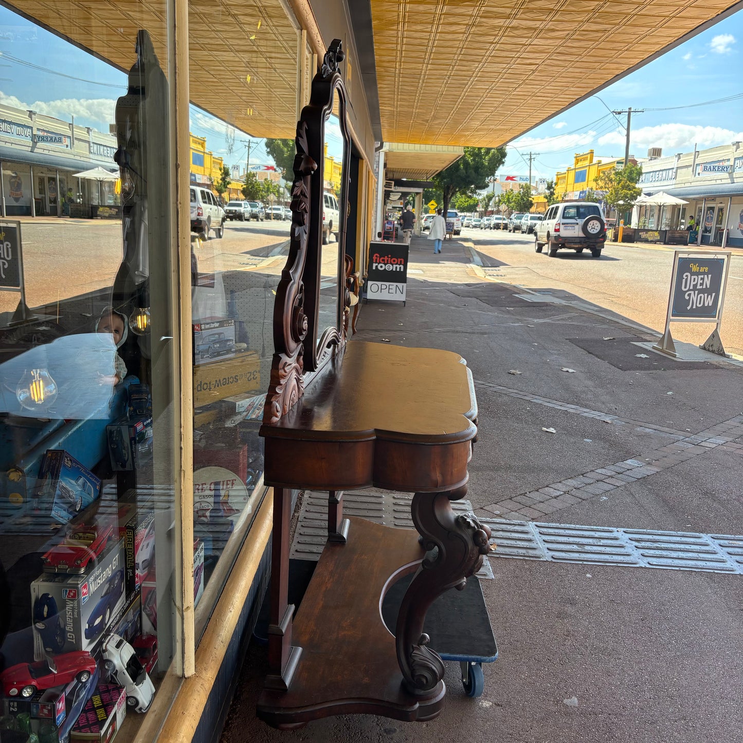 Victorian Gothic Revival Mahogany Dressing Table Console Mirror Carved Antique