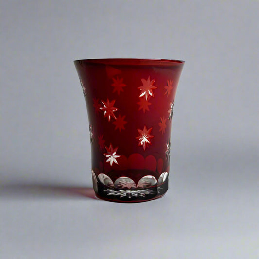 Vintage Bohemian Cranberry Ruby Red Cut to Clear Crystal Glass