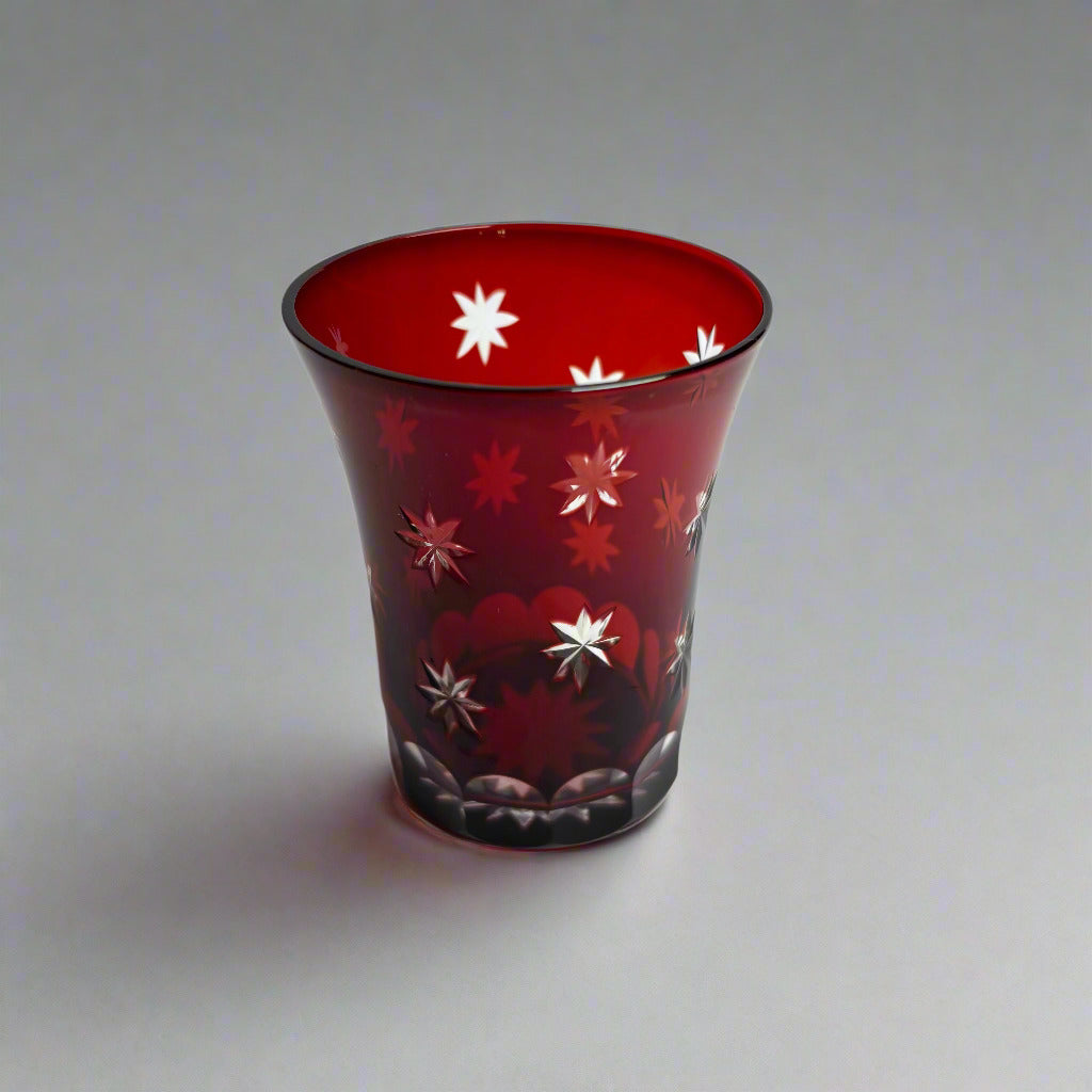 Vintage Bohemian Cranberry Ruby Red Cut to Clear Crystal Glass