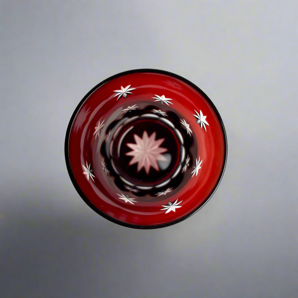 Vintage Bohemian Cranberry Ruby Red Cut to Clear Crystal Glass