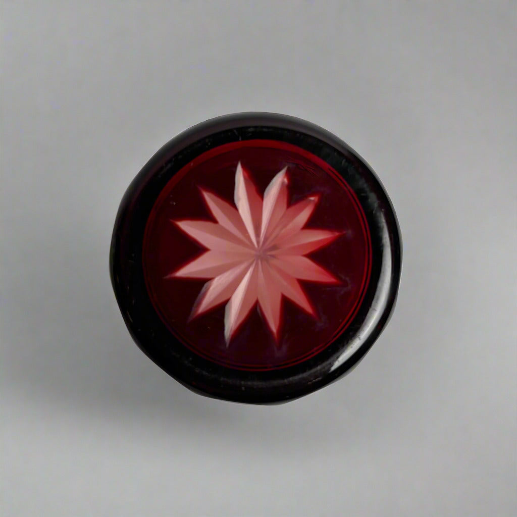 Vintage Bohemian Cranberry Ruby Red Cut to Clear Crystal Glass
