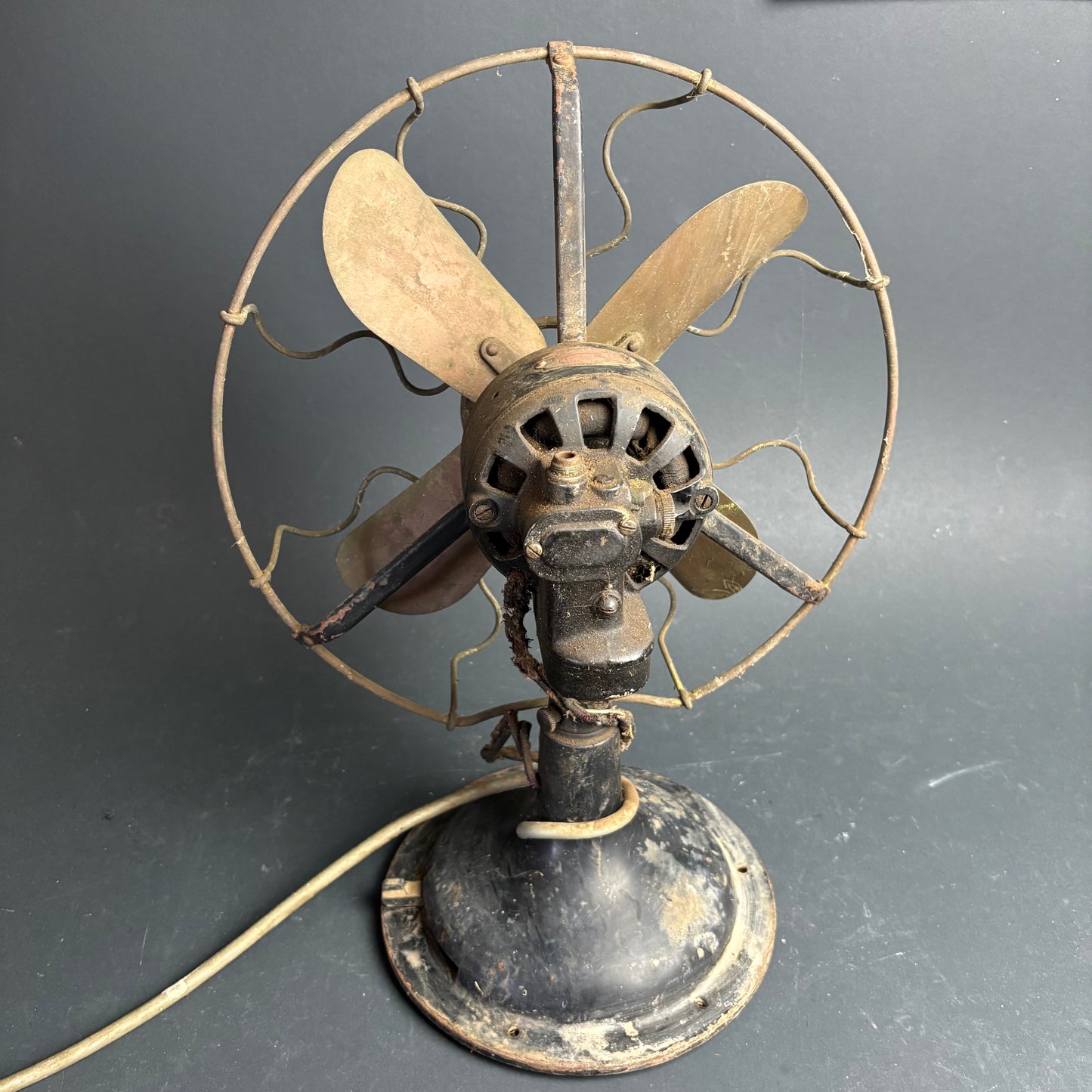 Vintage Marelli Electric Desk Fan Brass Blades Cage Guard Industrial Italy