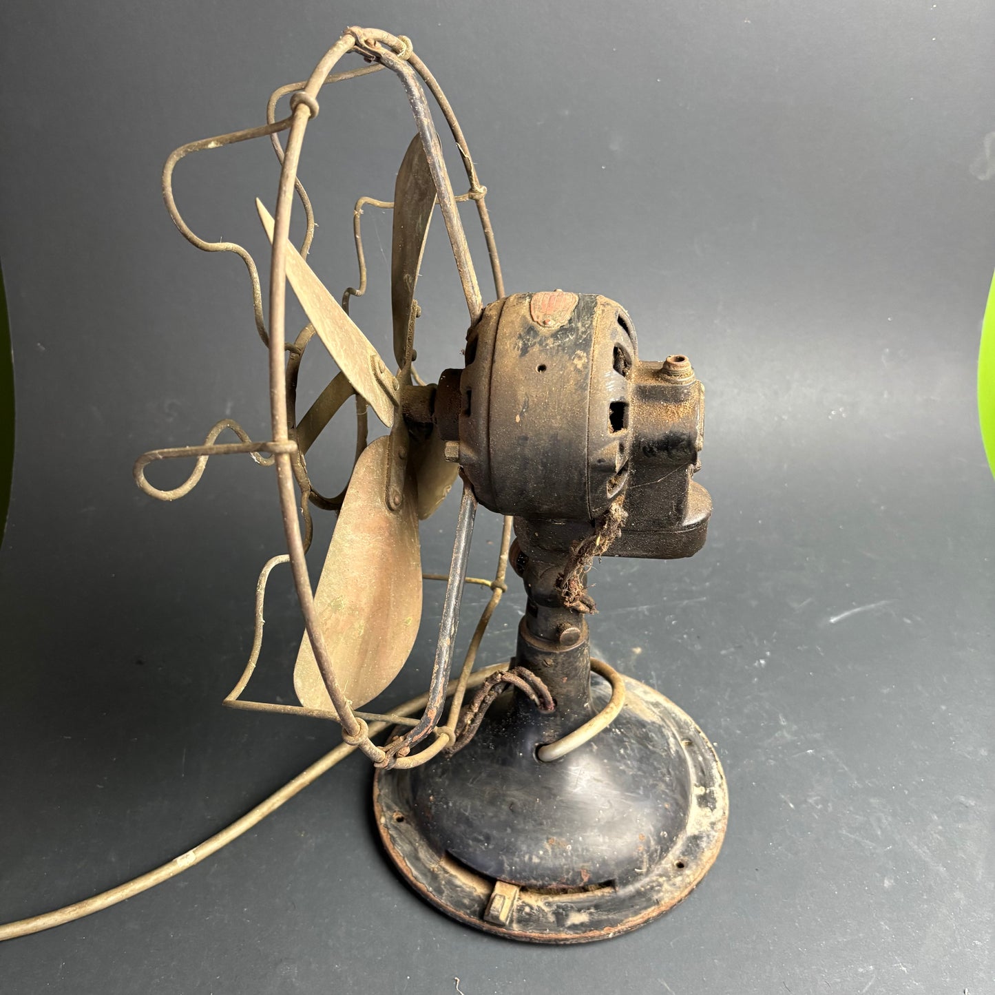 Vintage Marelli Electric Desk Fan Brass Blades Cage Guard Industrial Italy