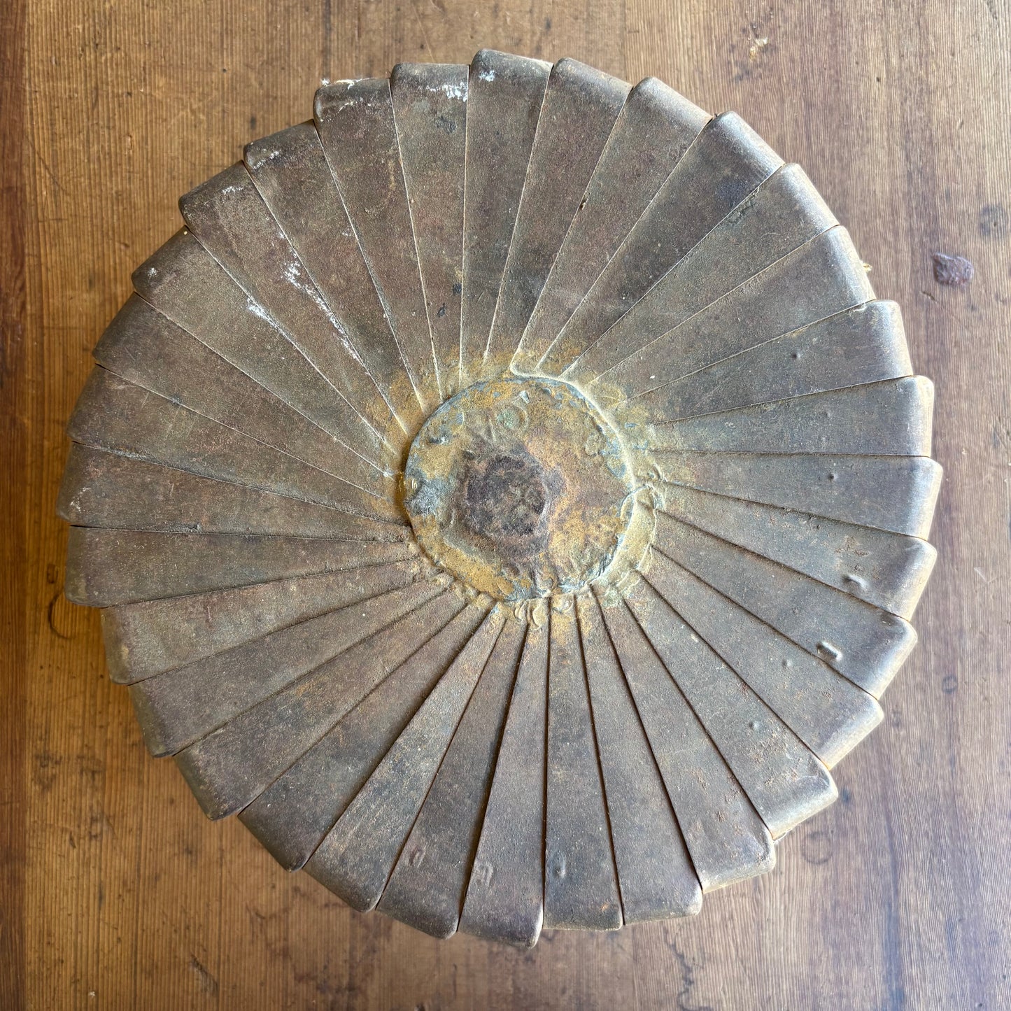 Handmade Folk Art Tobacco Tin Metal Bowl / Sculptural Dish