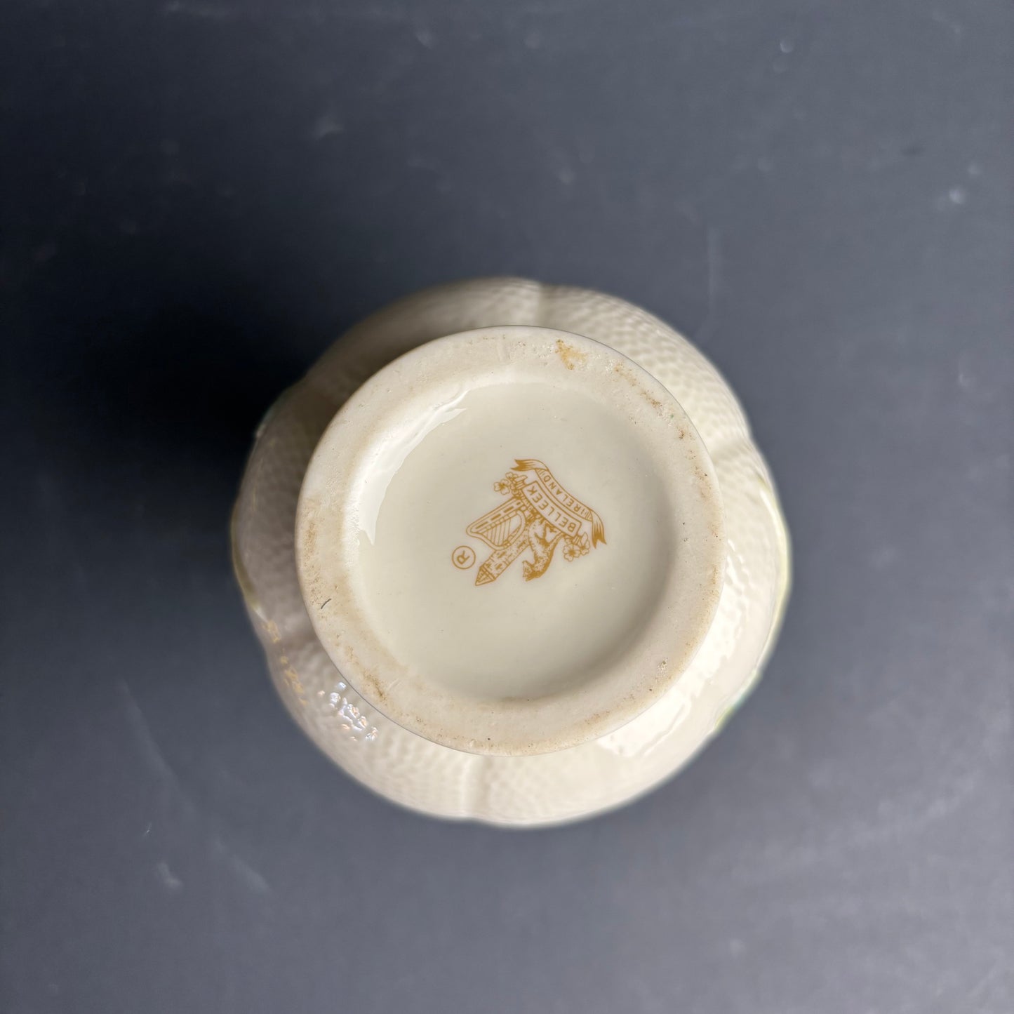Belleek Ireland Floral Vase – Cream Glaze with Applied Pink Rose