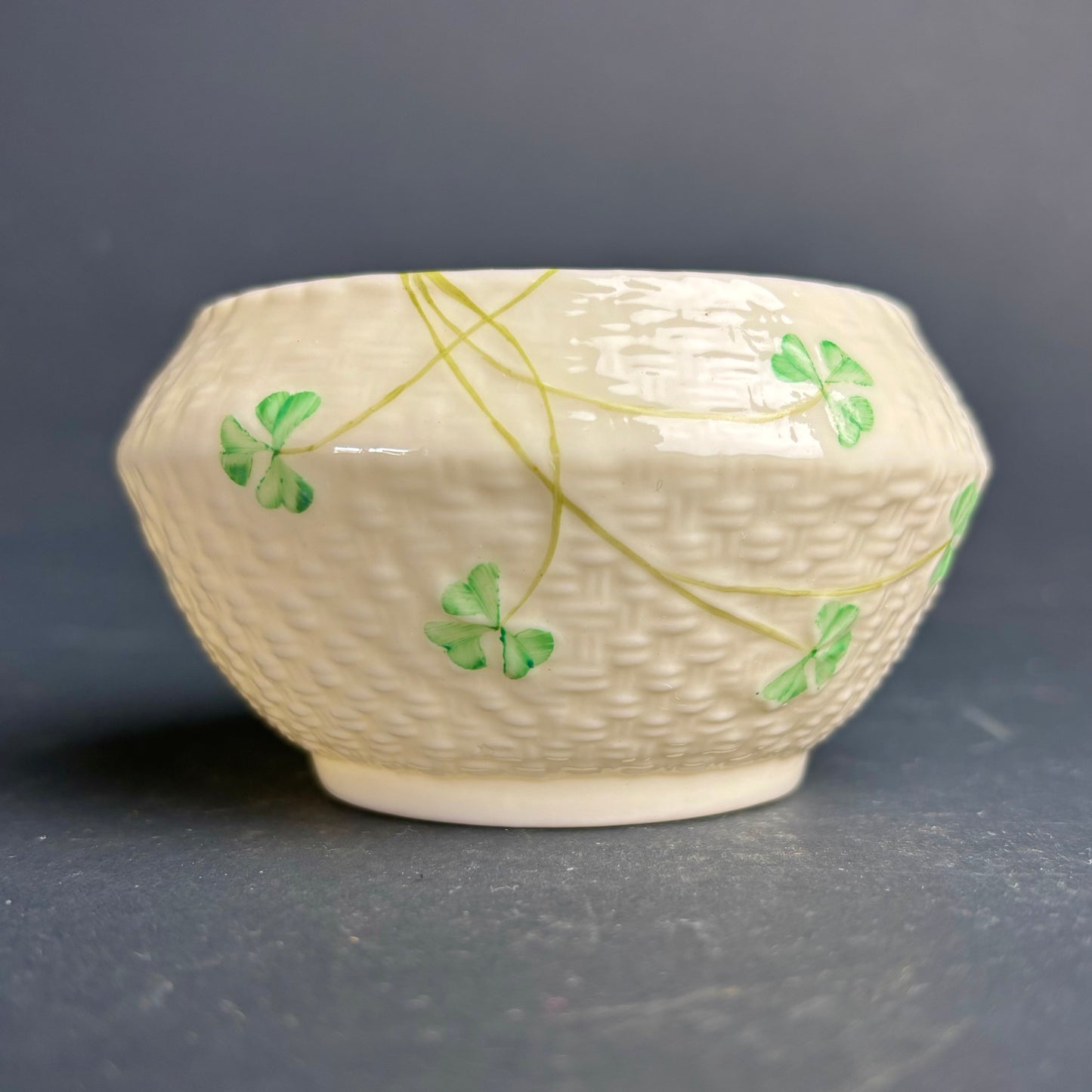 Belleek Ireland Shamrock Bowl – Basketweave Porcelain Dish