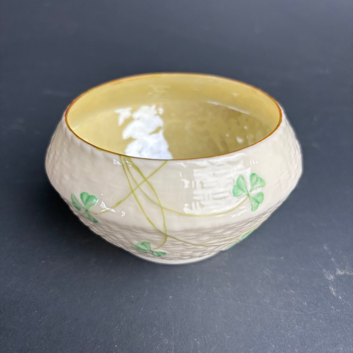 Belleek Ireland Shamrock Bowl – Basketweave Porcelain Dish