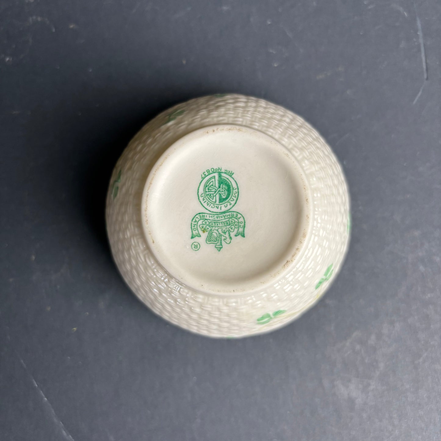 Belleek Ireland Shamrock Bowl – Basketweave Porcelain Dish