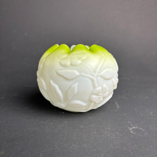 Vintage Green Cased Glass Vase – Victorian Revival Style – Floral Relief