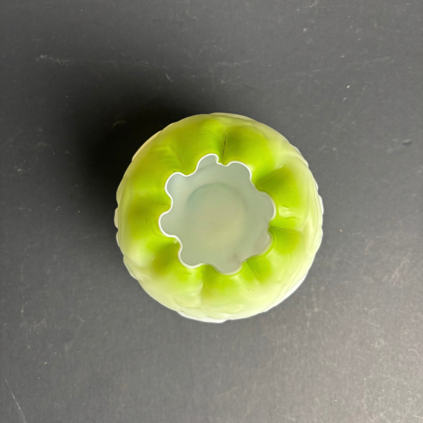 Vintage Green Cased Glass Vase – Victorian Revival Style – Floral Relief