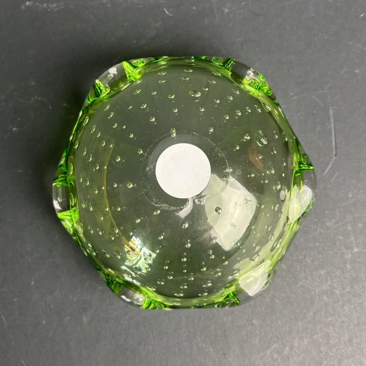 Vintage Green Art Glass Bowl – Controlled Bubble (Murano Style)