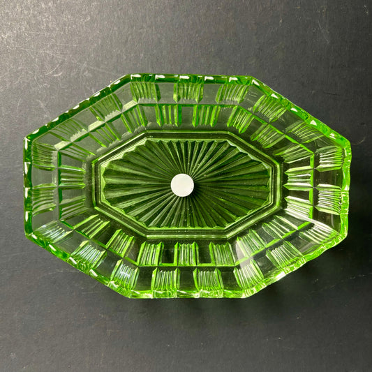 Vintage Green Glass Octagonal Serving Dish – Art Deco Pressed Glass