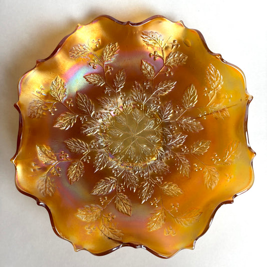 Fenton Holly Ruffled Edge Marigold Carnival Glass Bowl