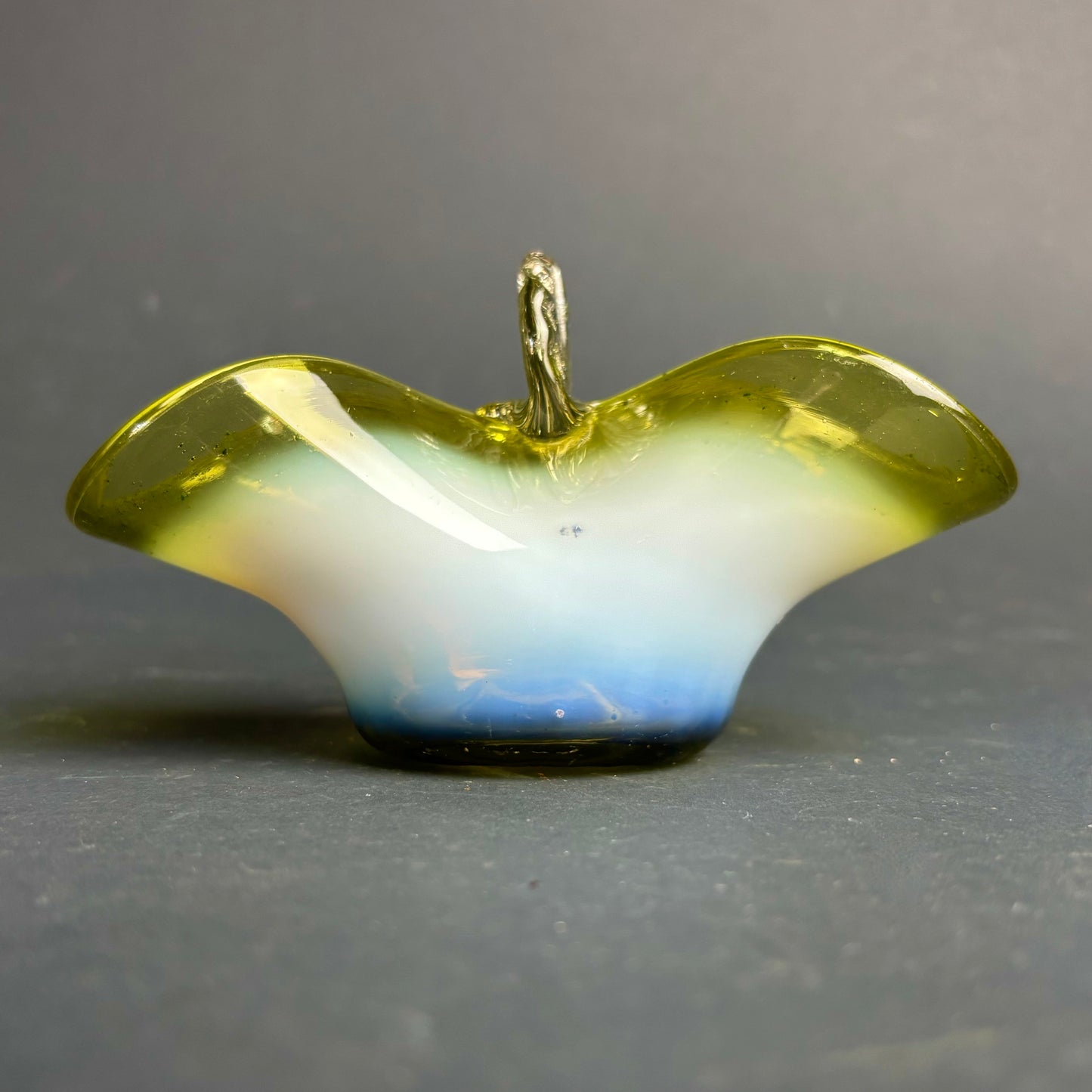 Vintage Vaseline Glass Basket – Cased Art Glass – Applied Handle