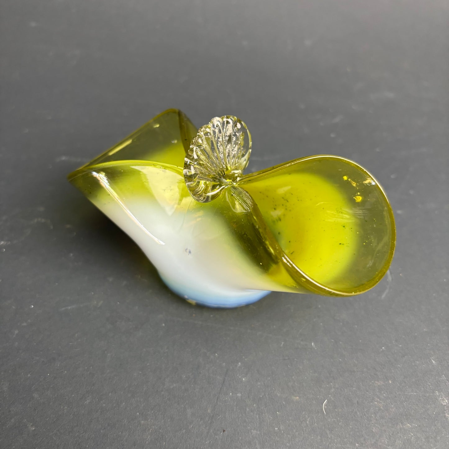 Vintage Vaseline Glass Basket – Cased Art Glass – Applied Handle