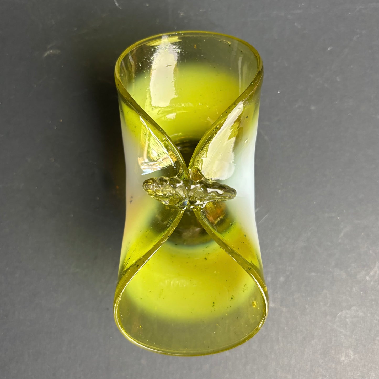 Vintage Vaseline Glass Basket – Cased Art Glass – Applied Handle