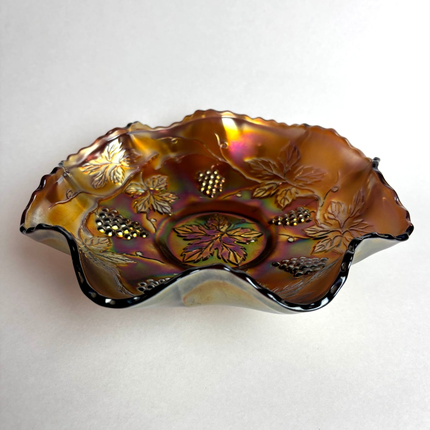 Dugan Amethyst Grape Carnival Glass Bowl