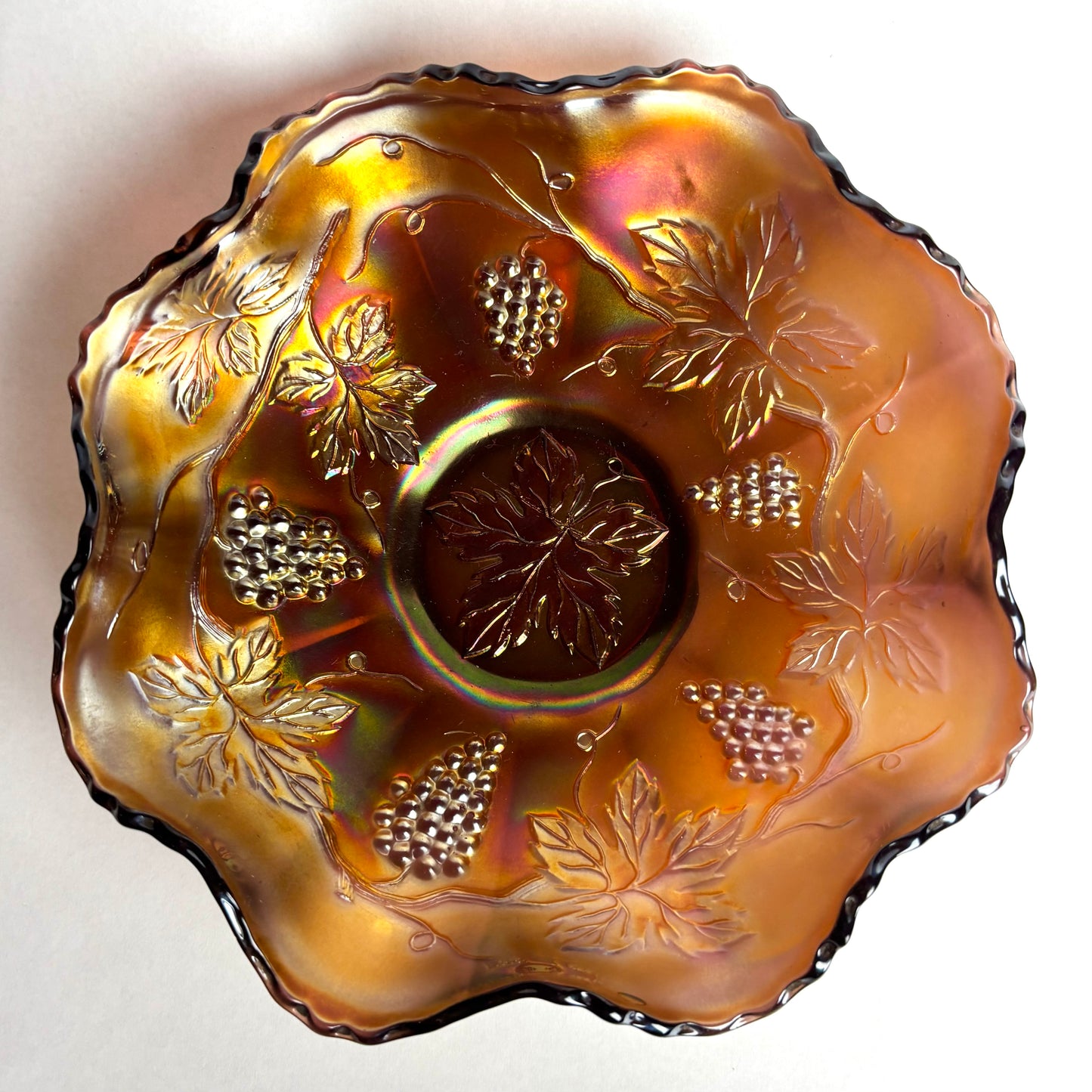 Dugan Amethyst Grape Carnival Glass Bowl