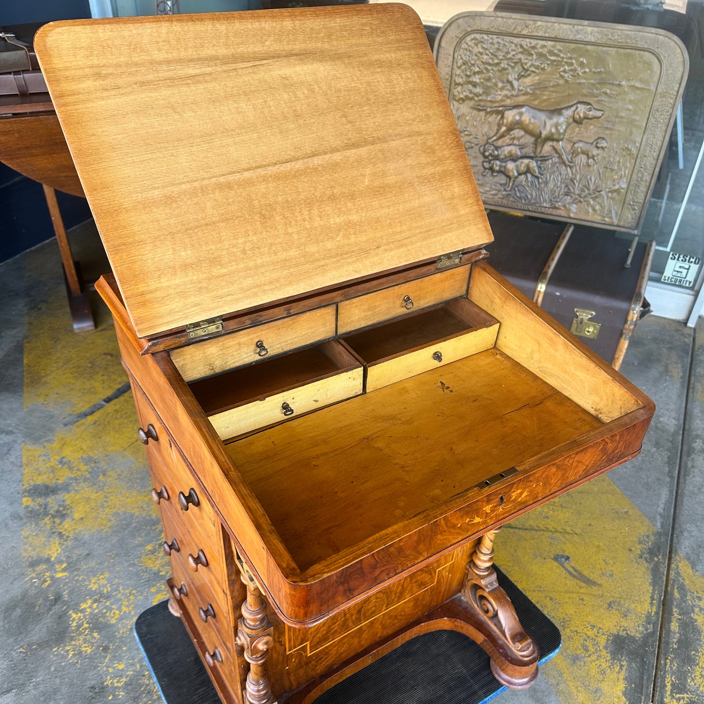 Victorian Burr Walnut Davenport Desk with Pop-Up Stationery Cabinet c.1860–1880