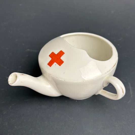 Vintage Ceramic Invalid Feeder / Hospital Feeding Cup Red Cross Nursing Teapot
