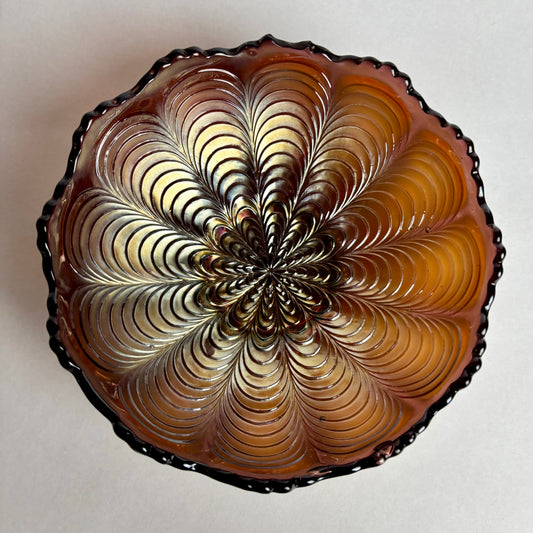 Fenton Amethyst Peacock Tail Carnival Glass Bowl