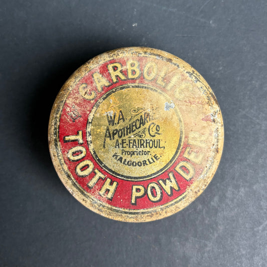 Antique WA Apothecary Co Kalgoorlie Carbolic Tooth Powder Tin