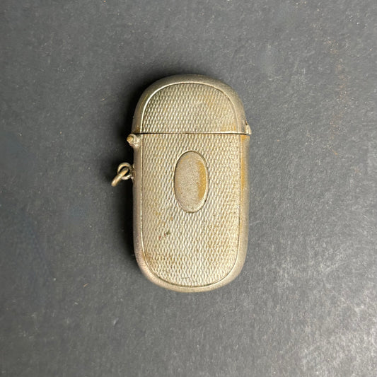 Antique Vesta Case – Engine Turned Metal Match Safe / Pocket Match Holder