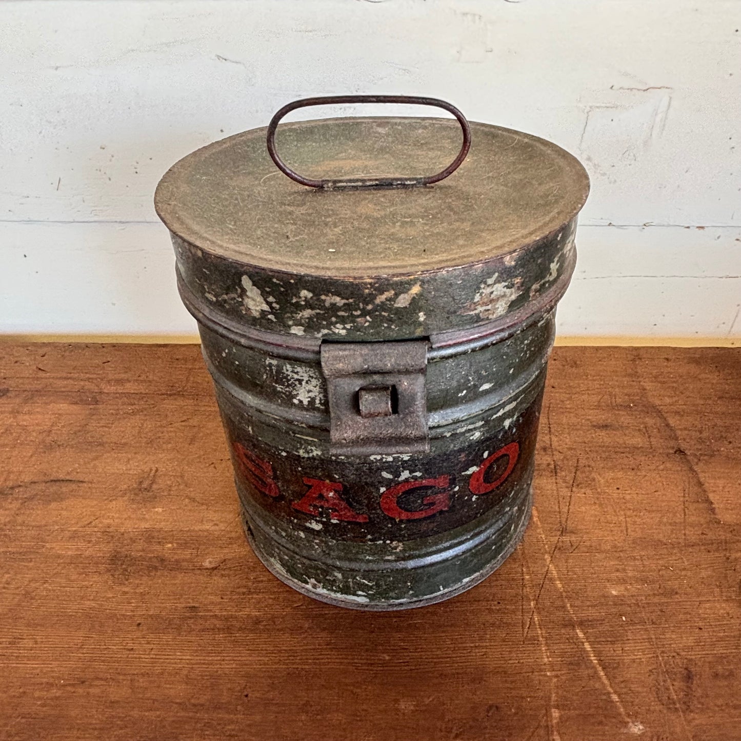 Victorian Stencilled Tin “SAGO” Canister – c.1900