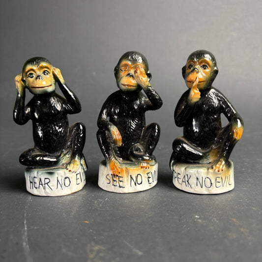 Vintage See Hear Speak No Evil Monkeys – Ceramic Figurine Set