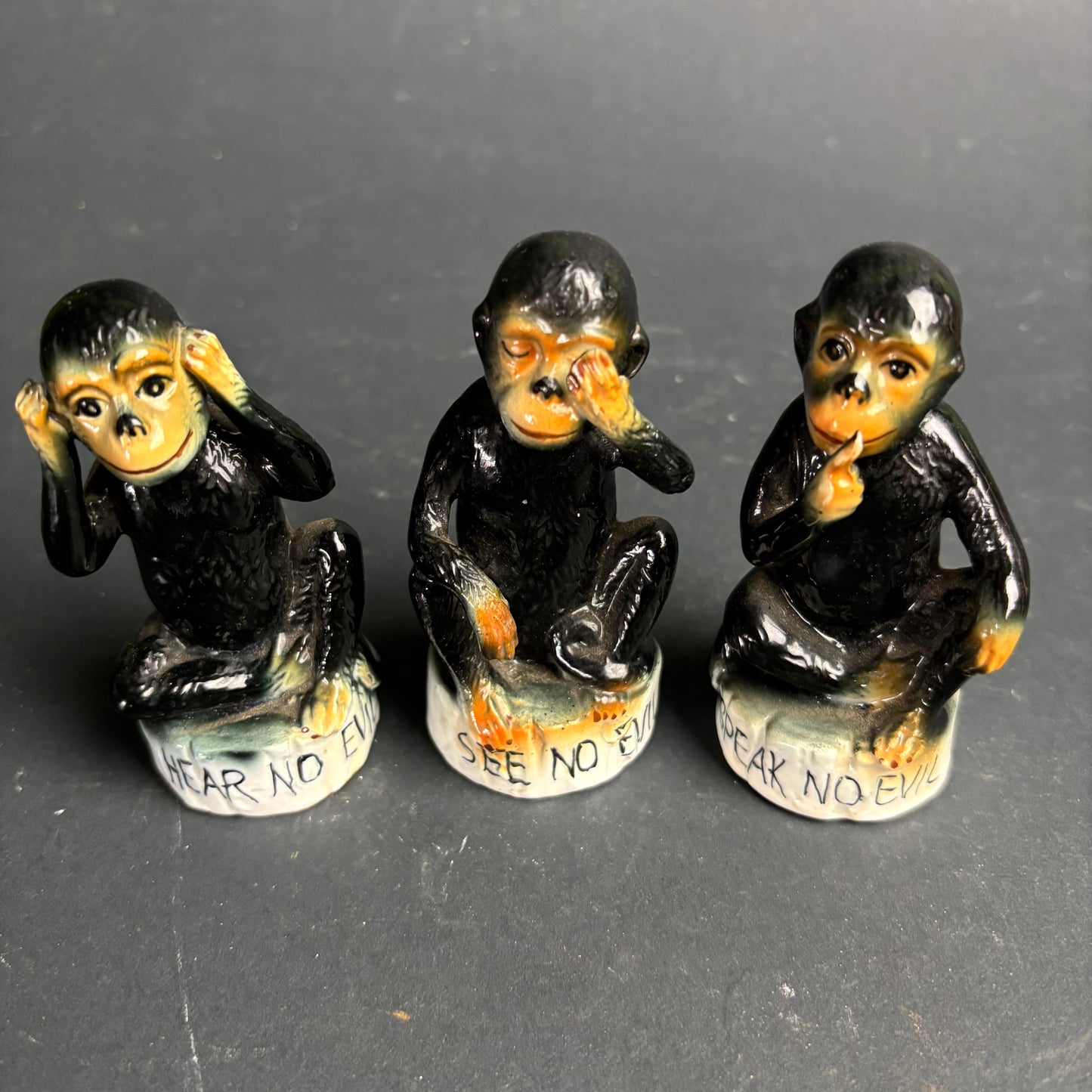 Vintage See Hear Speak No Evil Monkeys – Ceramic Figurine Set