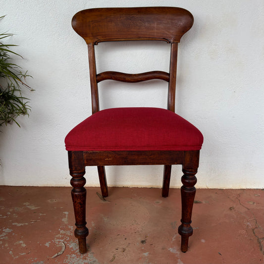 Victorian Australian Cedar Dining Chair with Red Warwick Upholstery