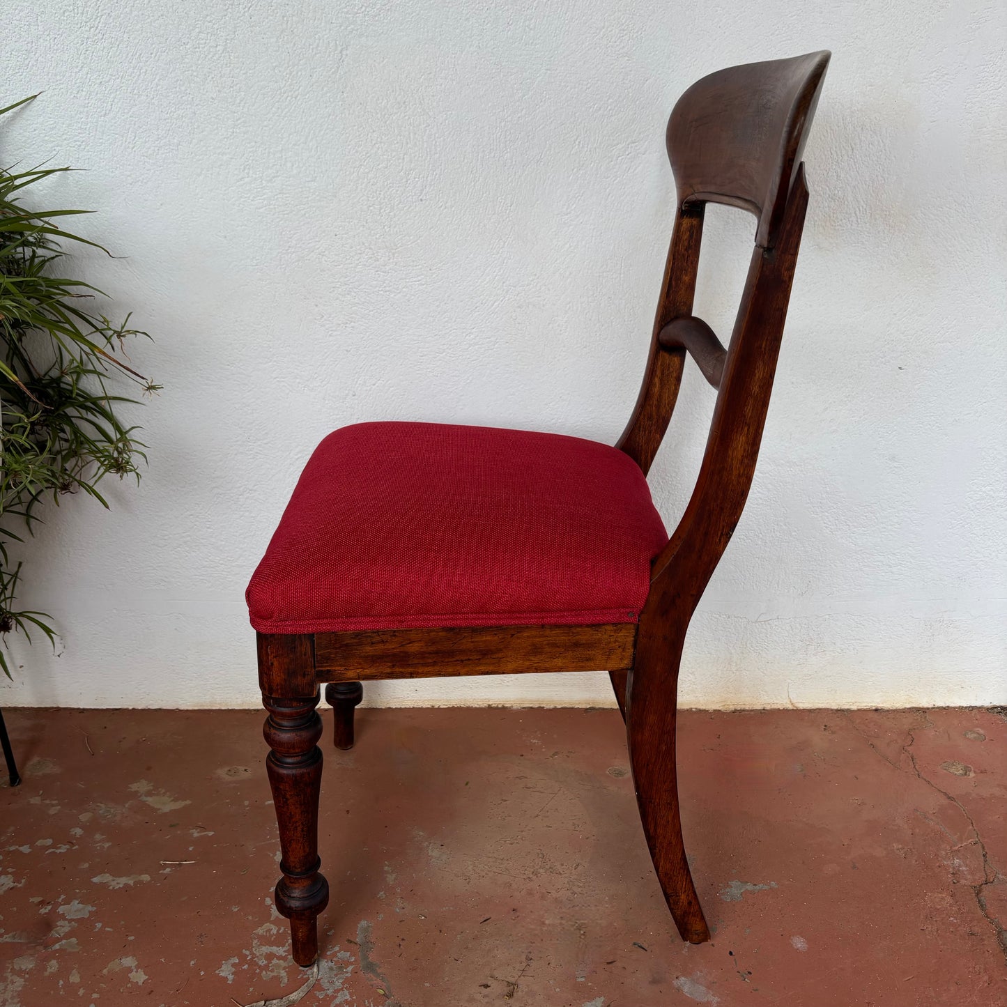 Victorian Australian Cedar Dining Chair with Red Warwick Upholstery