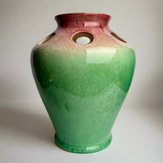 Large Pates Pottery Pink & Green Vase