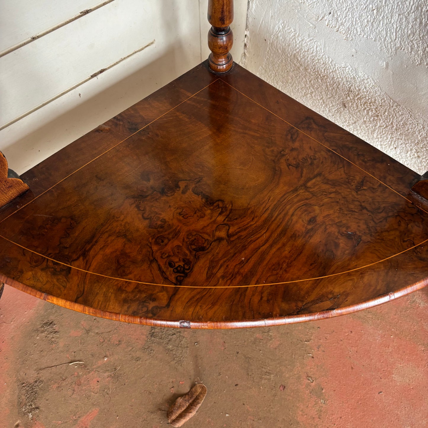 Antique Victorian Burr Walnut Inlaid Corner Whatnot c.1880