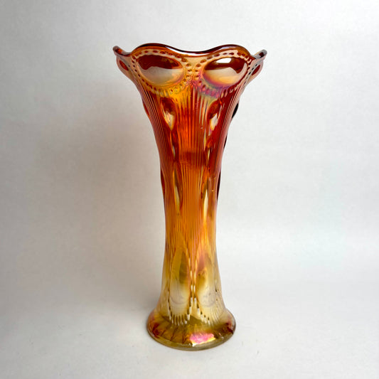 Antique Imperial Marigold Beaded Bullseye Carnival Glass Odd Top Vase