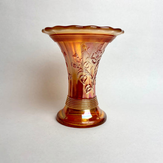 Dugan Diamond Antique Summer Days Marigold Carnival Glass Vase