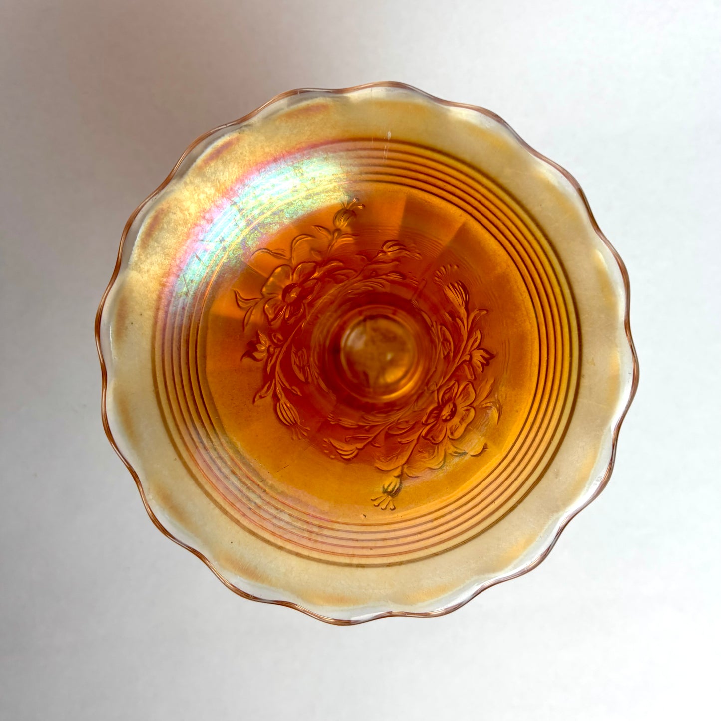 Dugan Diamond Antique Summer Days Marigold Carnival Glass Vase
