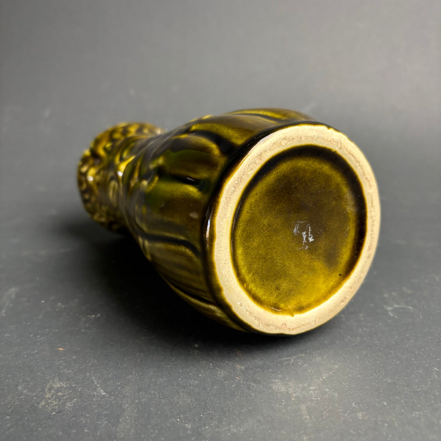 Mid-Century Character Face Vase – Olive Glaze Studio Style Pottery