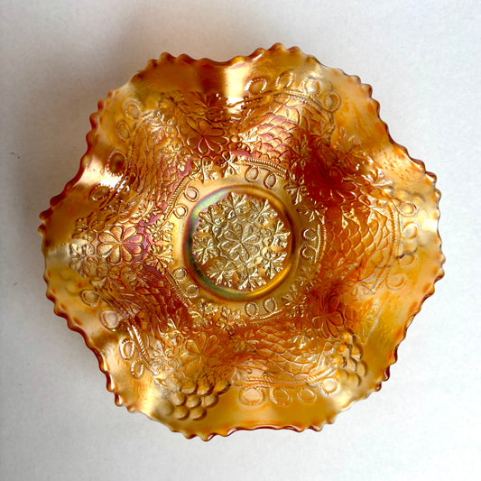 Fenton Marigold Carnival Glass Cherry Chain Bowl