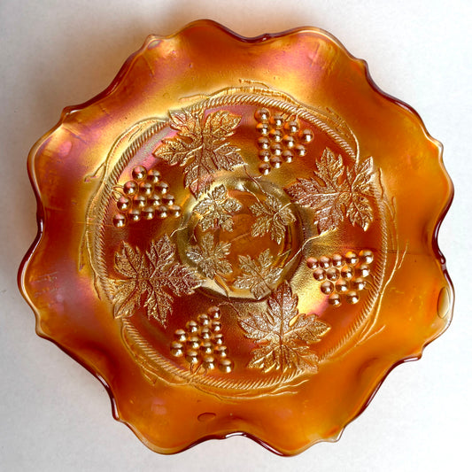 Fenton Marigold Carnival Glass Grape and Cable Bowl