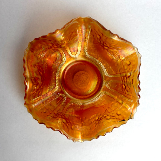 Fenton Marigold Carnival Glass Sailboats Ruffled Bowl